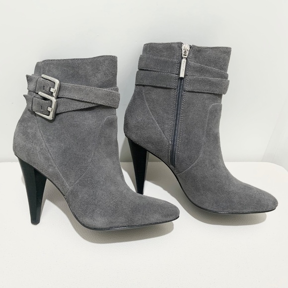Calvin Klein Cambria Gray Suede Leather High Stiletto Heel Ankle Boots Booties 7 - Picture 5 of 14